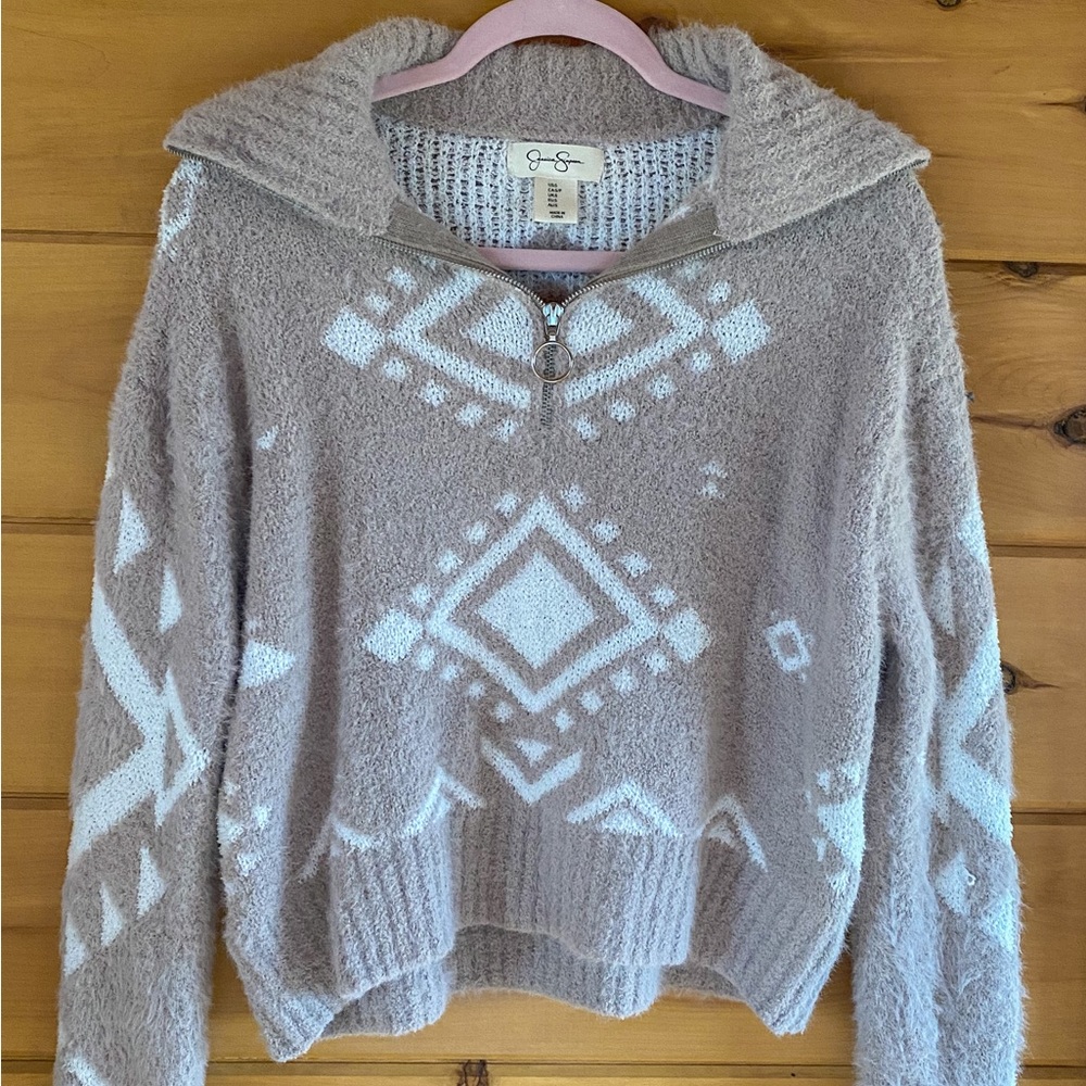 Quarter zip fuzzy sweater